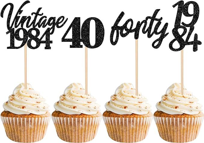 24 PCS Vintage 1984 Cupcake Toppers Glitter Cheers to 40 Fabulous Forty Cupcake Picks 40th Birthd... | Amazon (US)