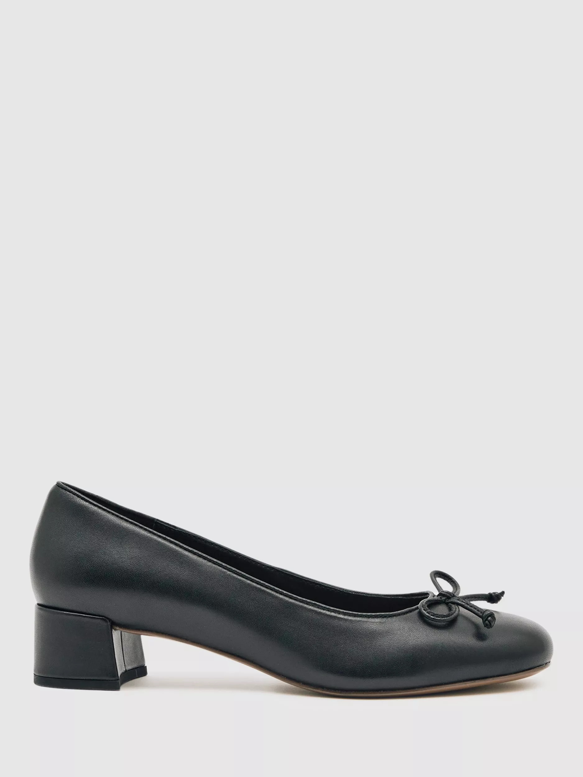 Reiss Anna Leather Block Heel Mary Janes, Black | John Lewis (UK)
