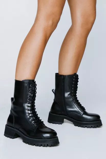 Premium Leather Chunky Biker Boots | Nasty Gal (US)