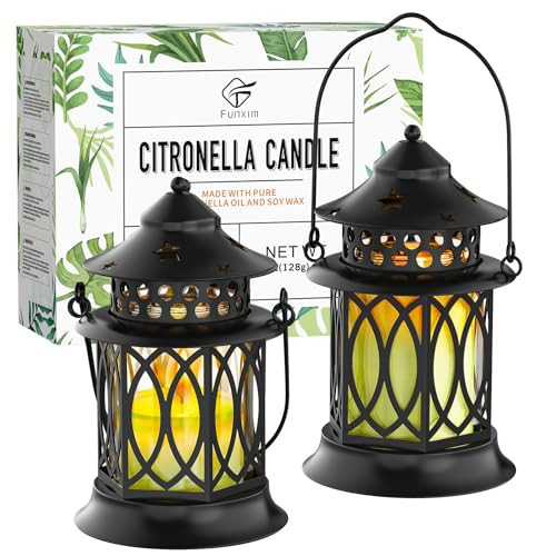 Citronella Candles Outdoor, 2 Pack Lemongrass Scented Soy Wax Candles with Metal Lantern Holder, Outdoor Candle Set for Patio Garden Camping Decor, Gift Set | Amazon (US)