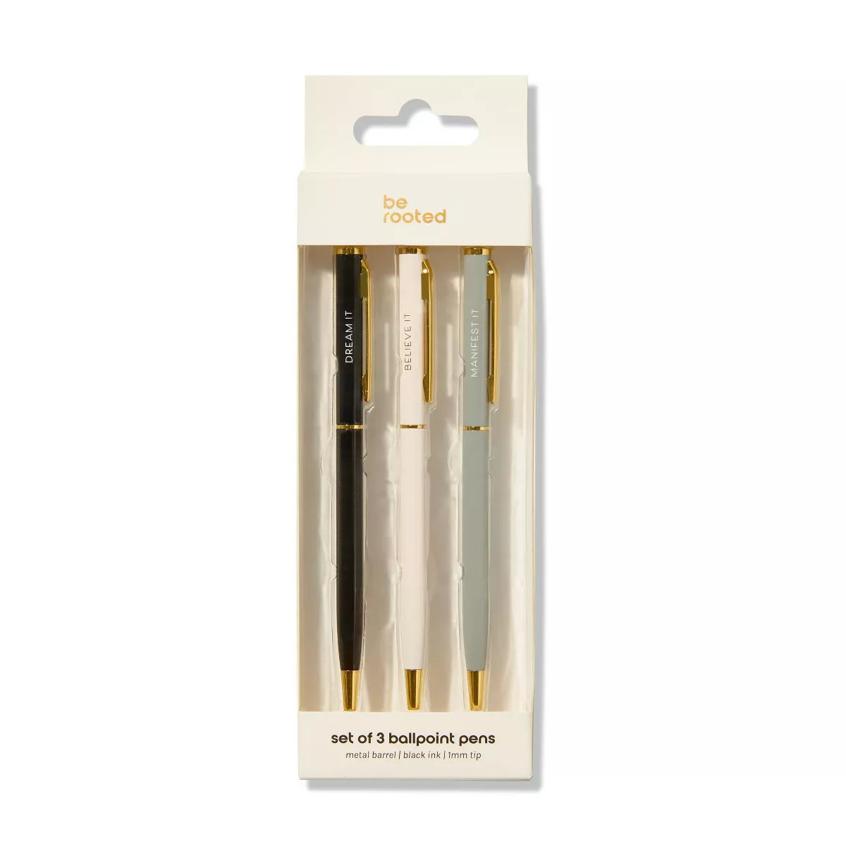 3pk Ballpoint Pens Dream It. Believe It. Manifest It. Black Ink - Be Rooted: Affirmation Pens for... | Target