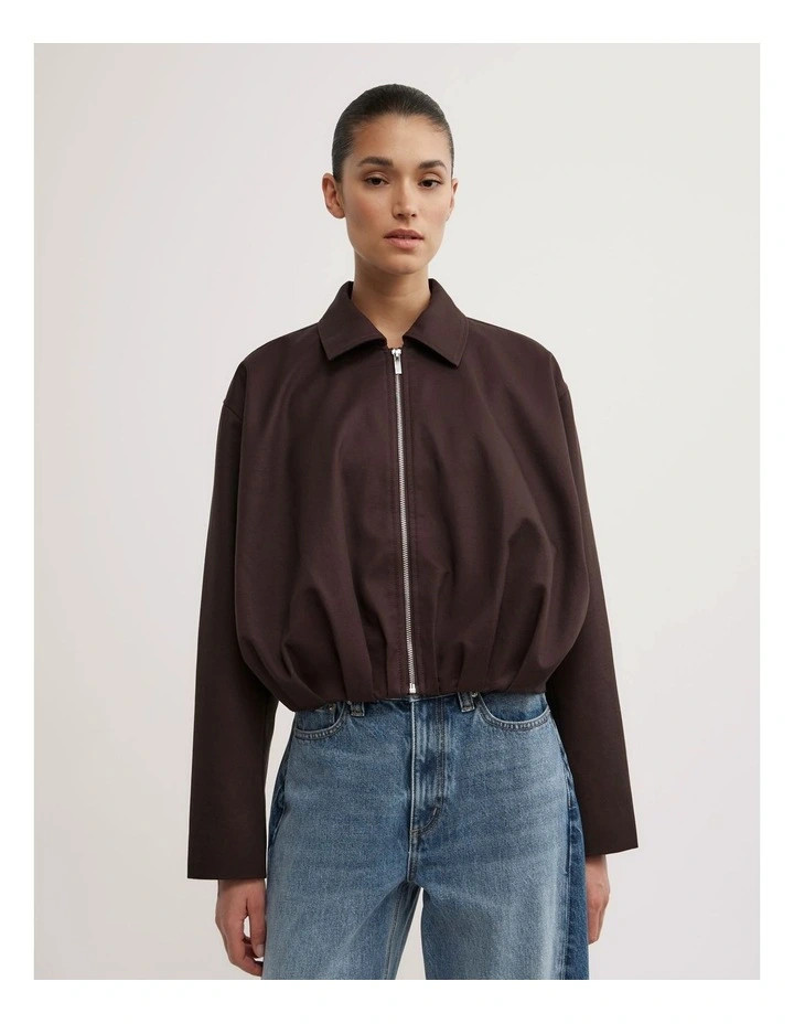 Gathered Hem Bomber Jacket in Espresso | Myer
