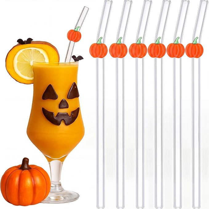 SiliFine 6 Pcs Icon Glass Straws Reusable 8" Shatter Resistant Clear Bent Juices Glass Straw for ... | Amazon (US)