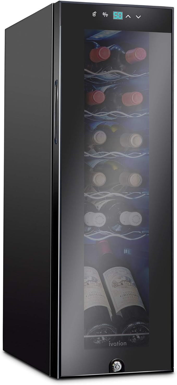 Ivation 12 Bottle Compressor Wine Cooler Refrigerator w/Lock, Large Freestanding Wine Cellar Frid... | Amazon (US)