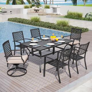 PHI VILLA 7-Piece Metal Patio Outdoor Dining Set with Slat Rectangle Table and 2 Elegant Swivel C... | The Home Depot