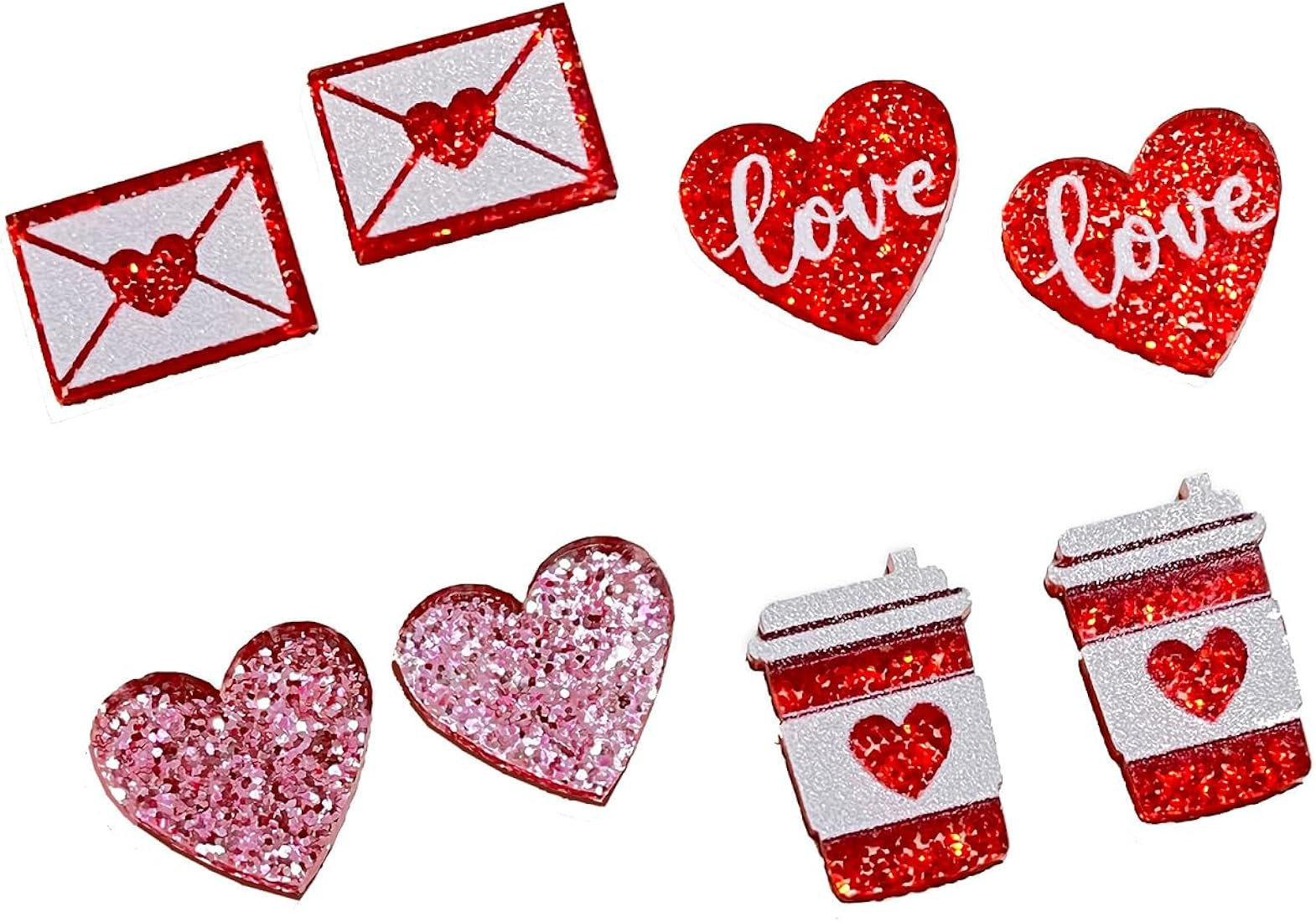 Pink Love Heart Stud Earrings Set for Women Statement Acrylic Cute Envelopes Red Earrings Valenti... | Amazon (US)