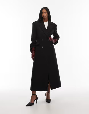 & Other Stories wool double breasted maxi coat with bold shoulder details in black | ASOS | ASOS (Global)