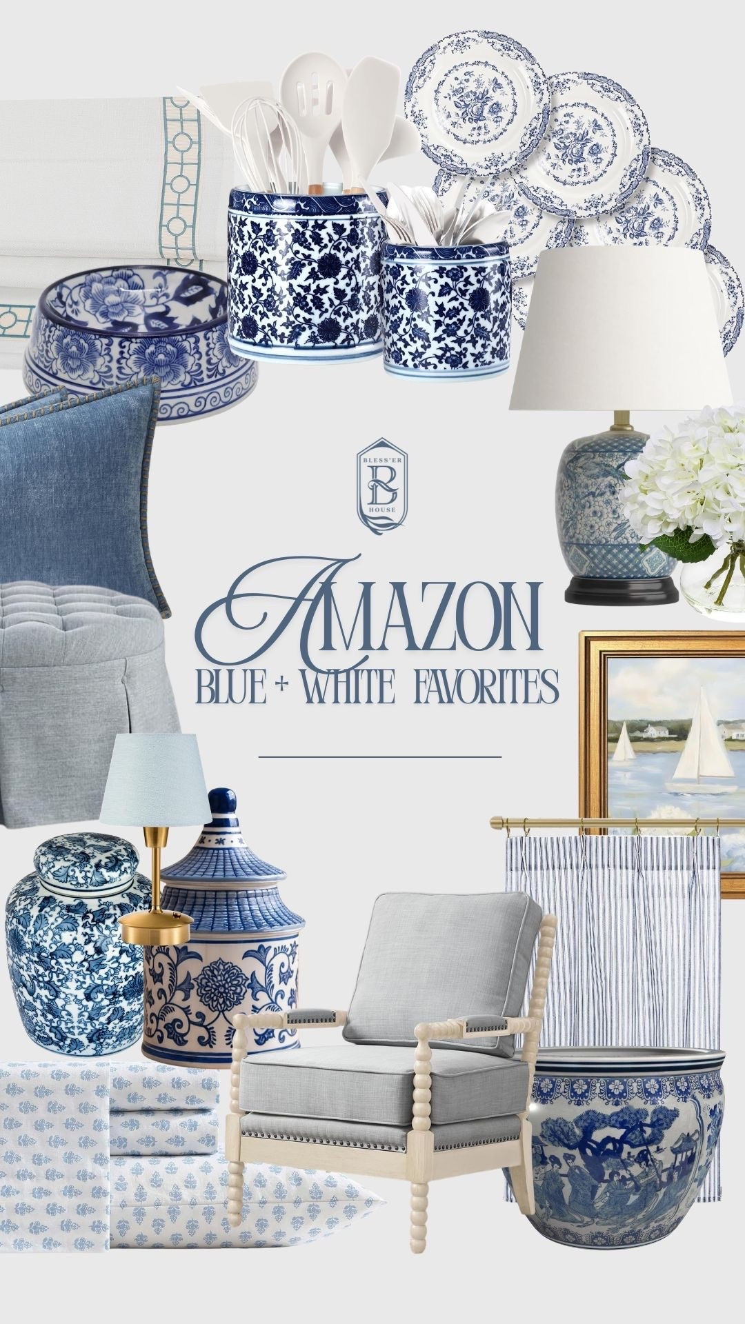 Some of our favorite blue and white decor 

chinoiserie, ginger jar, grandmillenial, spindle chair, coastal, serena and lily, ballard designs, lamp, ottoman, blue lamp

#LTKHome