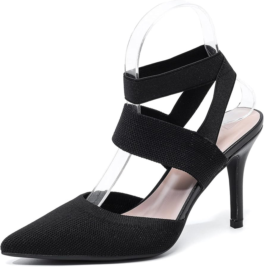 Women's Knit Mesh Slingback Stiletto Sandals Sexy Ankle Strap Breathable Closed Pointed Toe High ... | Amazon (US)