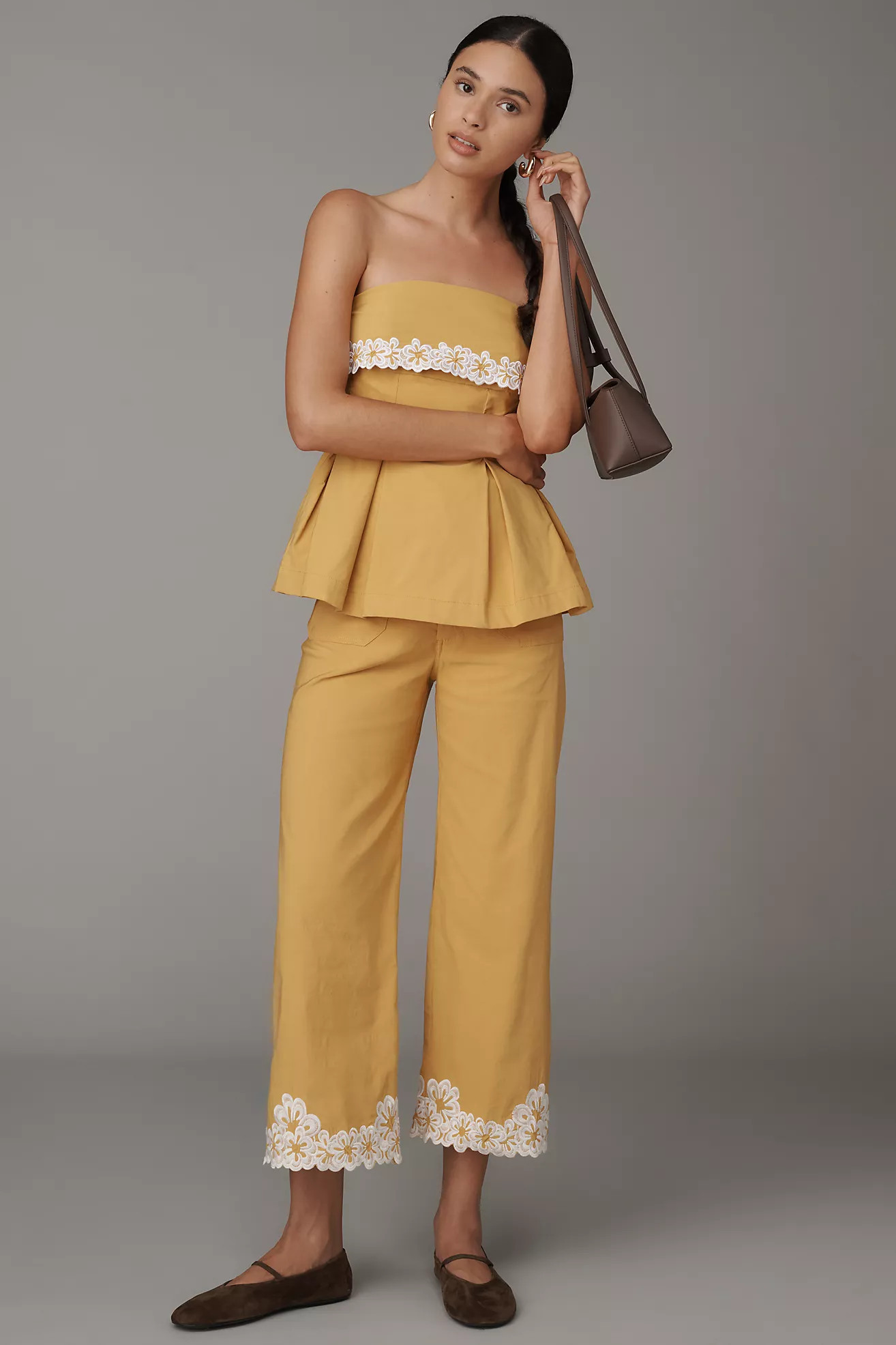 The Colette Embroidered Crop Wide-Leg Pants by Maeve | Anthropologie (US)