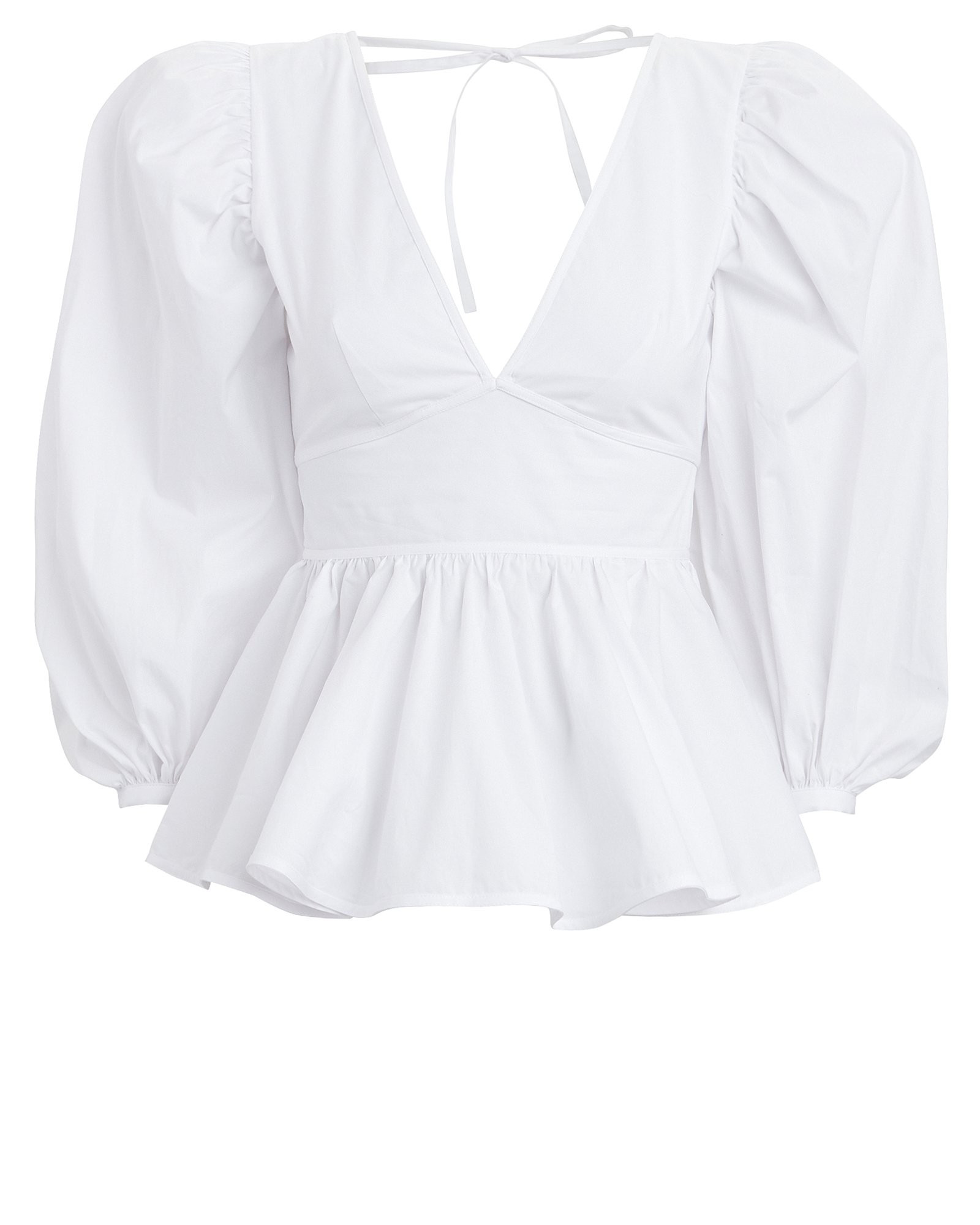 STAUD Luna Poplin Puff Sleeve Top, White 4 | INTERMIX
