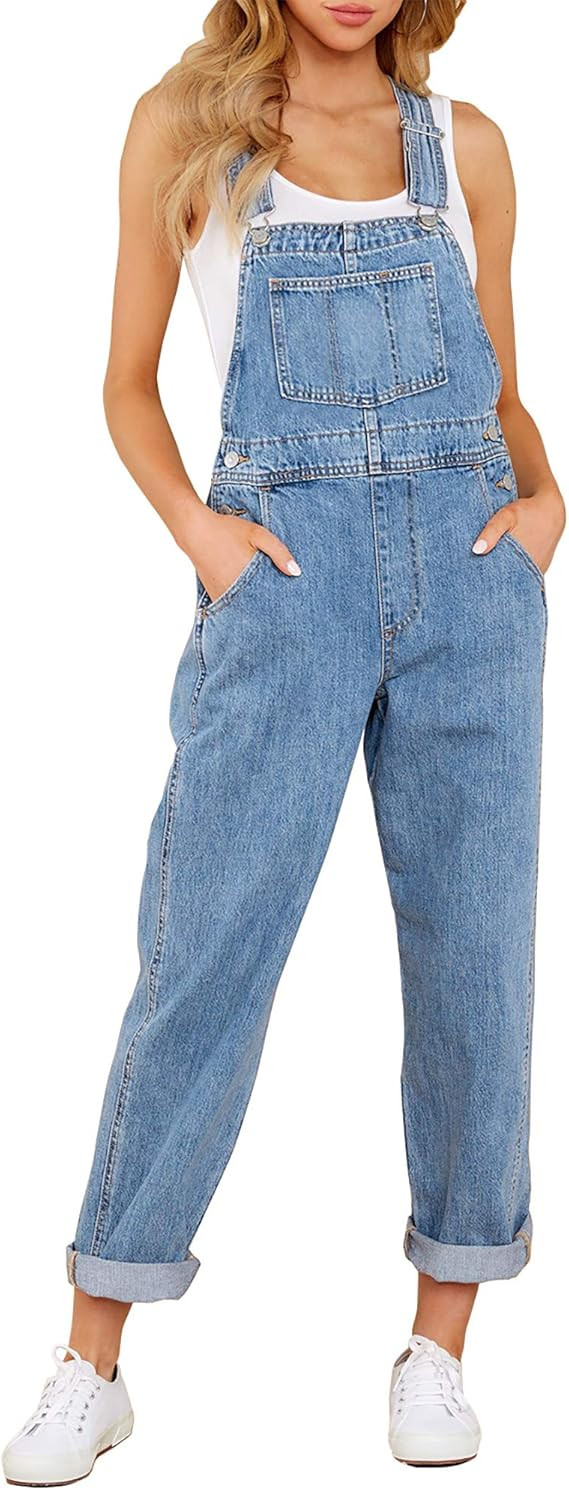 LookbookStore Women's Casual Stretch Denim Bib Overalls Pants Pocketed Jeans Jumpsuits | Amazon (US)