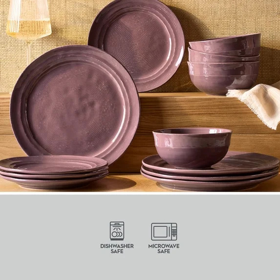 Better Homes & Gardens Artisan Purple Stoneware Dinnerware Set, 12-Piece | Walmart (US)