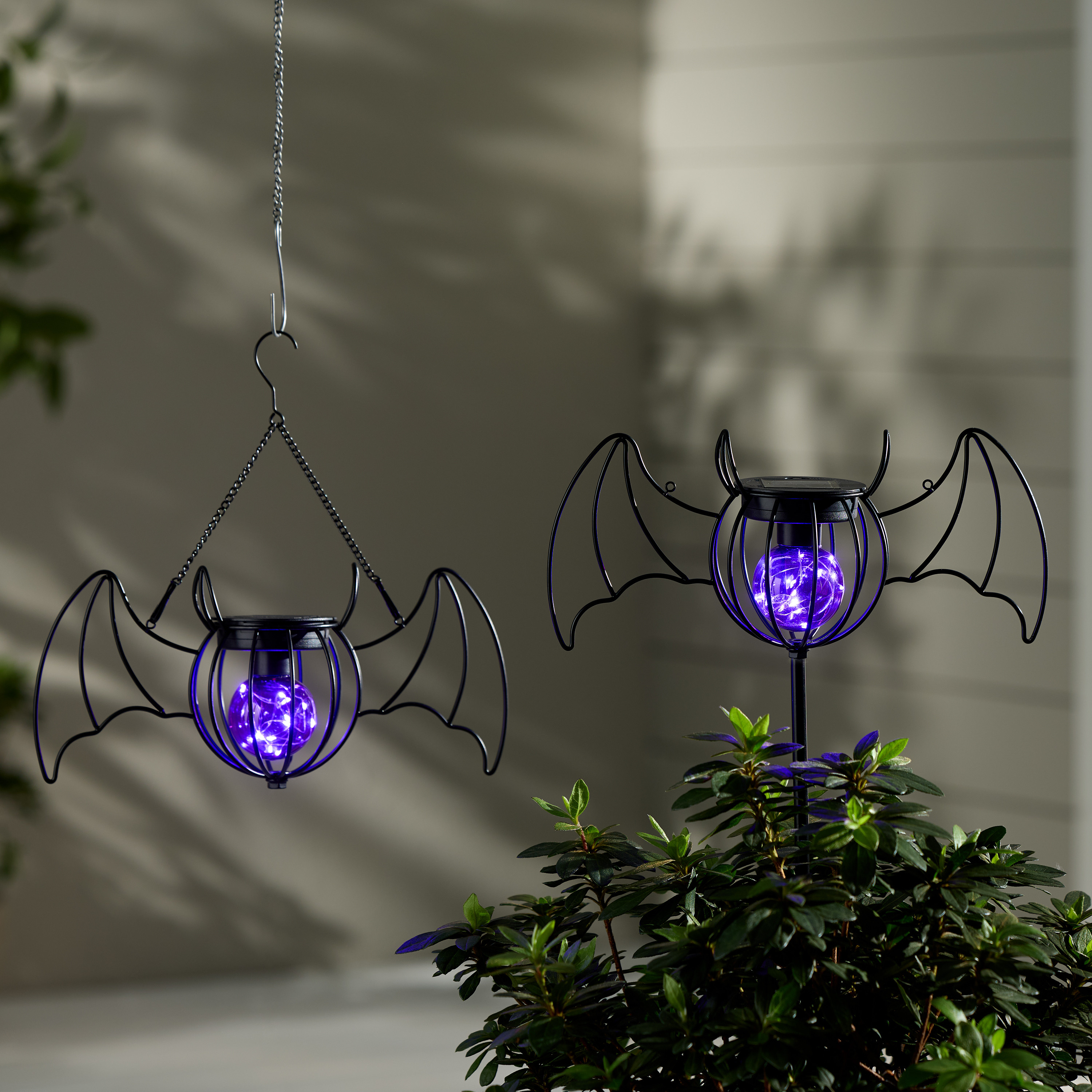 Black Metal Bat Fairy Light Solar LED Lantern Yard Stake | World Market