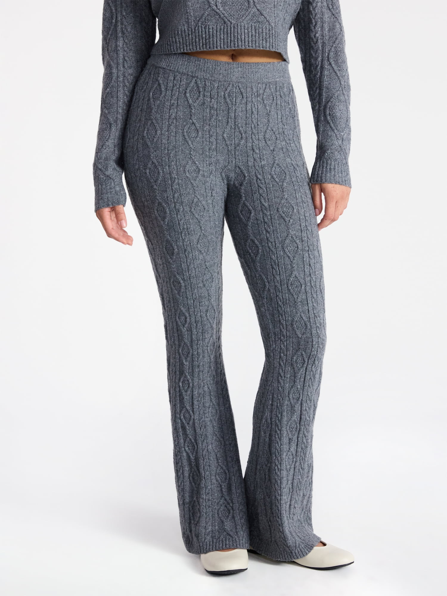 No Boundaries Cable Knit Flare Sweater Pants, 29.5'' Inseam, Women's | Walmart (US)