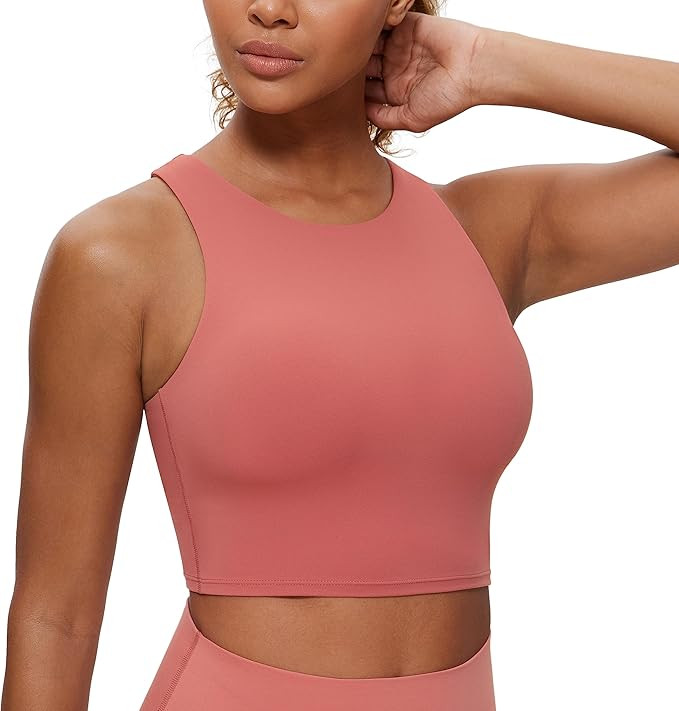 CRZ YOGA Womens Butterluxe Racerback High Neck Longline Sports Bra - Padded Workout Crop Tank Top... | Amazon (US)