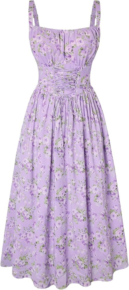 SCARLET DARKNESS Sommerkleid Damen Lang Spaghettitr\u00e4ger Strandkleid \u00c4rmellos Blumendruc... | Amazon (DE)