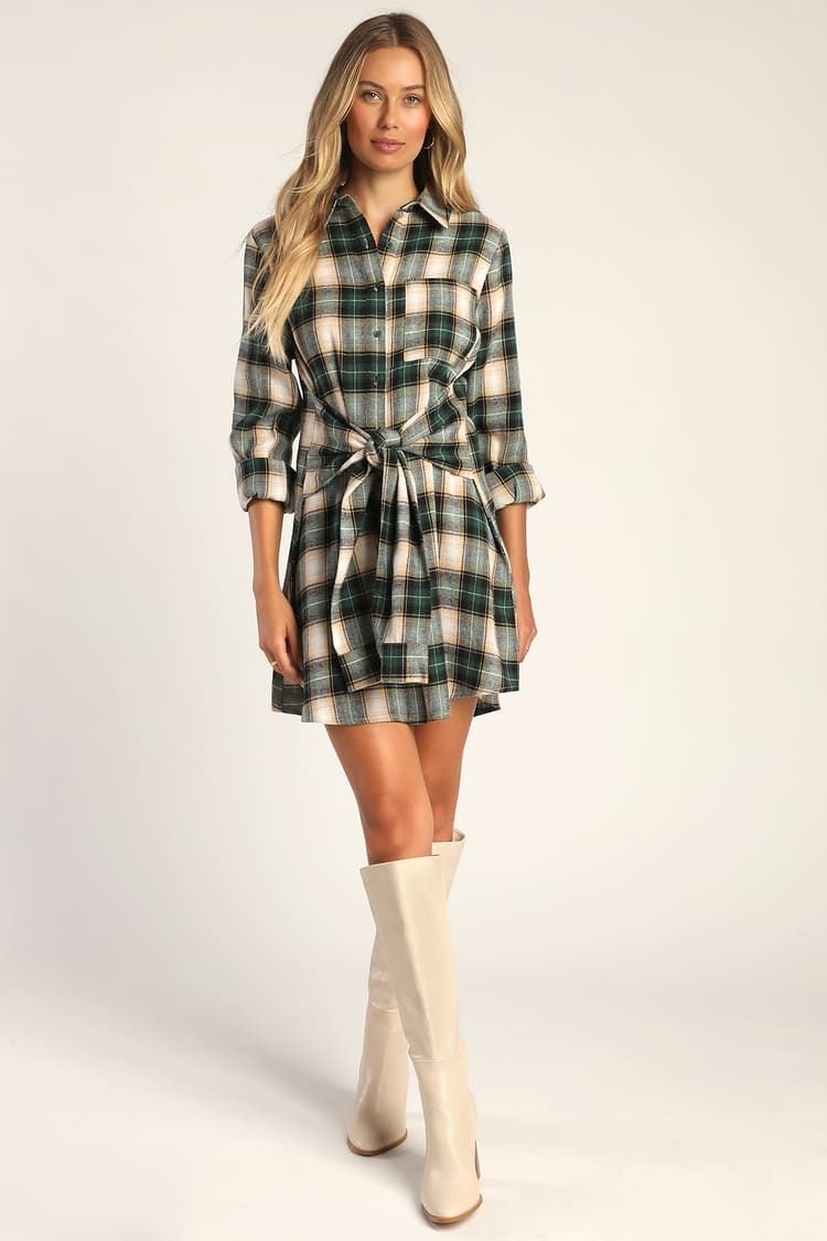 Pick Of The Patch Green Plaid Tie-Front Mini Dress | Lulus (US)