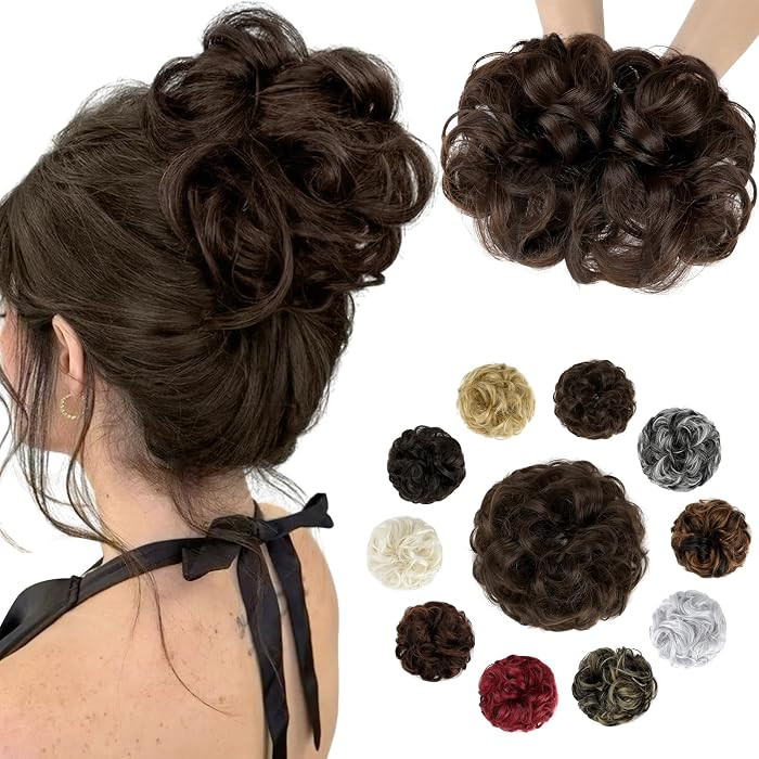 Messy Bun Hair Piece Wavy Curly Scrunchies Fluffy Donut Thick Updo Elegant Chignon Hairpieces for... | Amazon (US)