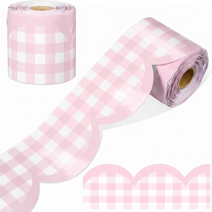 Zonon 65ft Pink Gingham Bulletin Board Border Pastel Scalloped Bulletin Board Trim Back to School... | Amazon (US)
