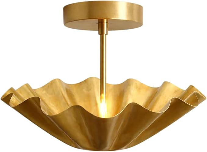 Handmade Brass Semi Flush Mount Ceiling Light – Mid Century Modern Ceiling Fixture, Gold Scallo... | Amazon (US)