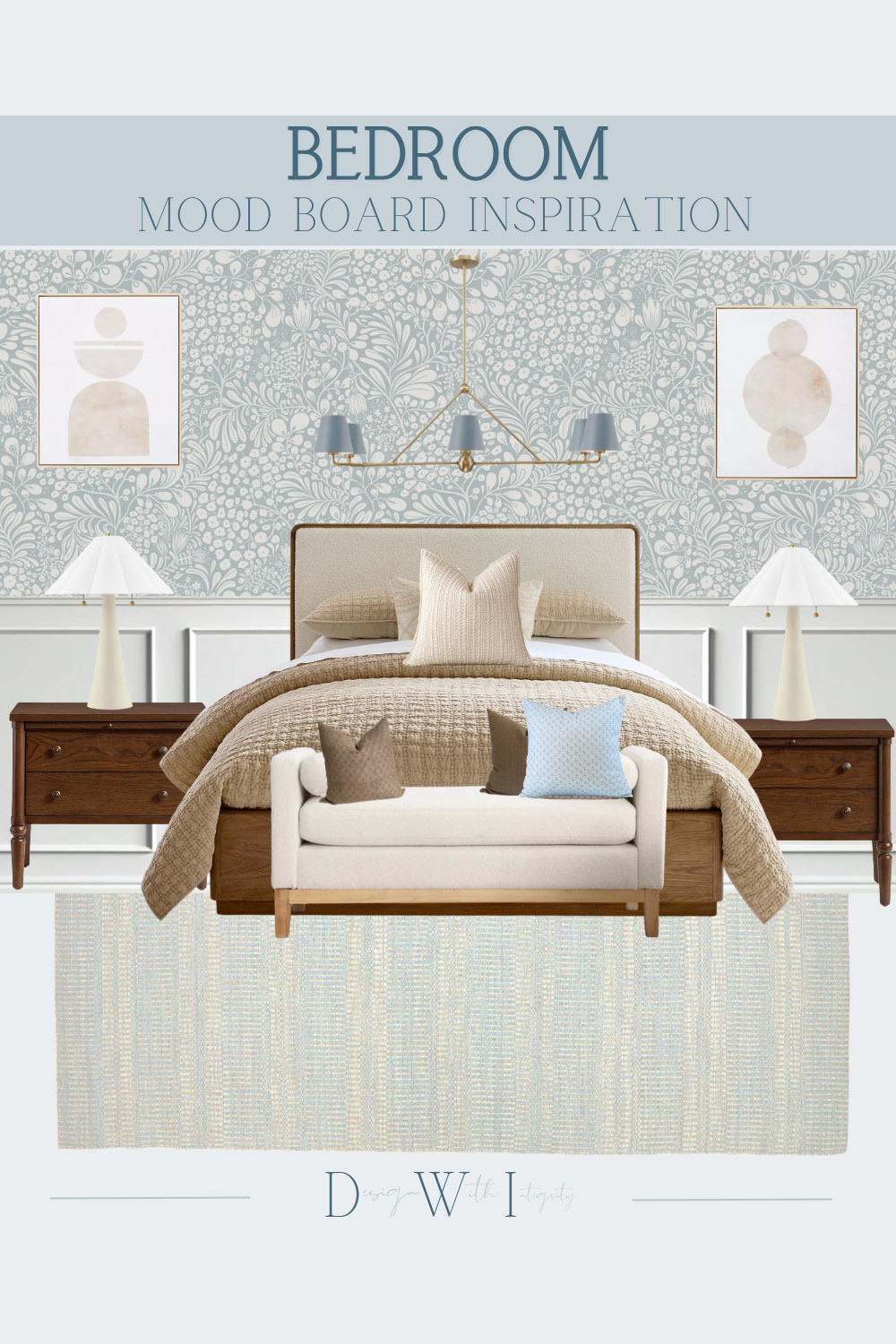 This bedroom mood board is all about soft contrast and timeless layering. Warm neutrals create a grounded, calming base, while the delicate blue floral wallpaper brings in a fresh, airy feel. The upholstered bed and textured bedding add softness, balanced by rich wood nightstands that bring depth and warmth. Sculptural lighting and subtle pattern mixing elevate the space without overwhelming it.

The bench adds a cozy, functional layer at the foot of the bed, making the room feel both styled and livable. Tap through to shop all selections and recreate this serene, designer layered bedroom in your own home.

#bedroominspiration #interiordesign #bedroomdecor #neutralbedroom #bluebedroom #cozyinteriors #homeinspo #bedroomdesign #ltkhome

bedroom mood board
blue and neutral bedroom
floral bedroom wallpaper
warm neutral bedroom
layered bedding
upholstered bed
bedroom furniture
bedroom lighting
interior design inspiration 

 #LTKHome