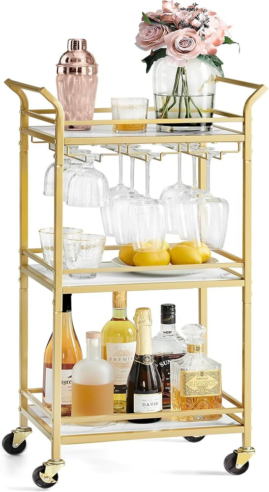 VASAGLE Bar Cart, Home Bar Serving Cart, Small Bar Cart with 3-Tier Shelf, Wine Holders, Glass Ho... | Amazon (US)