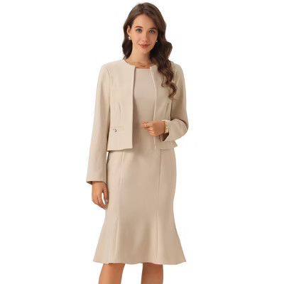 INSPIRE CHIC Women's Formal Dress with Blazer 2 Piece-Suit Sets Beige Small | Target
