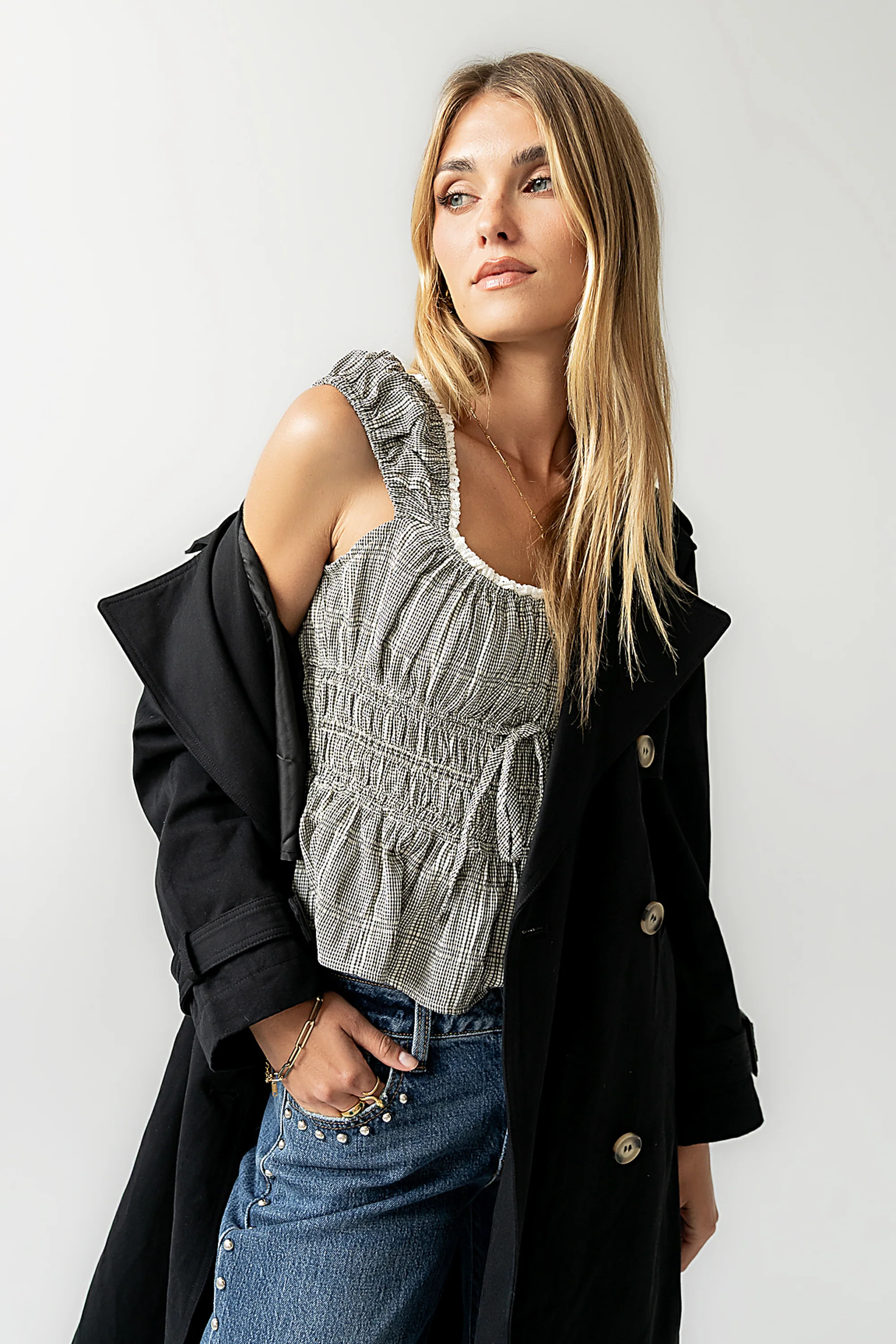 Naya Gingham Tank Top in Black | Böhme US