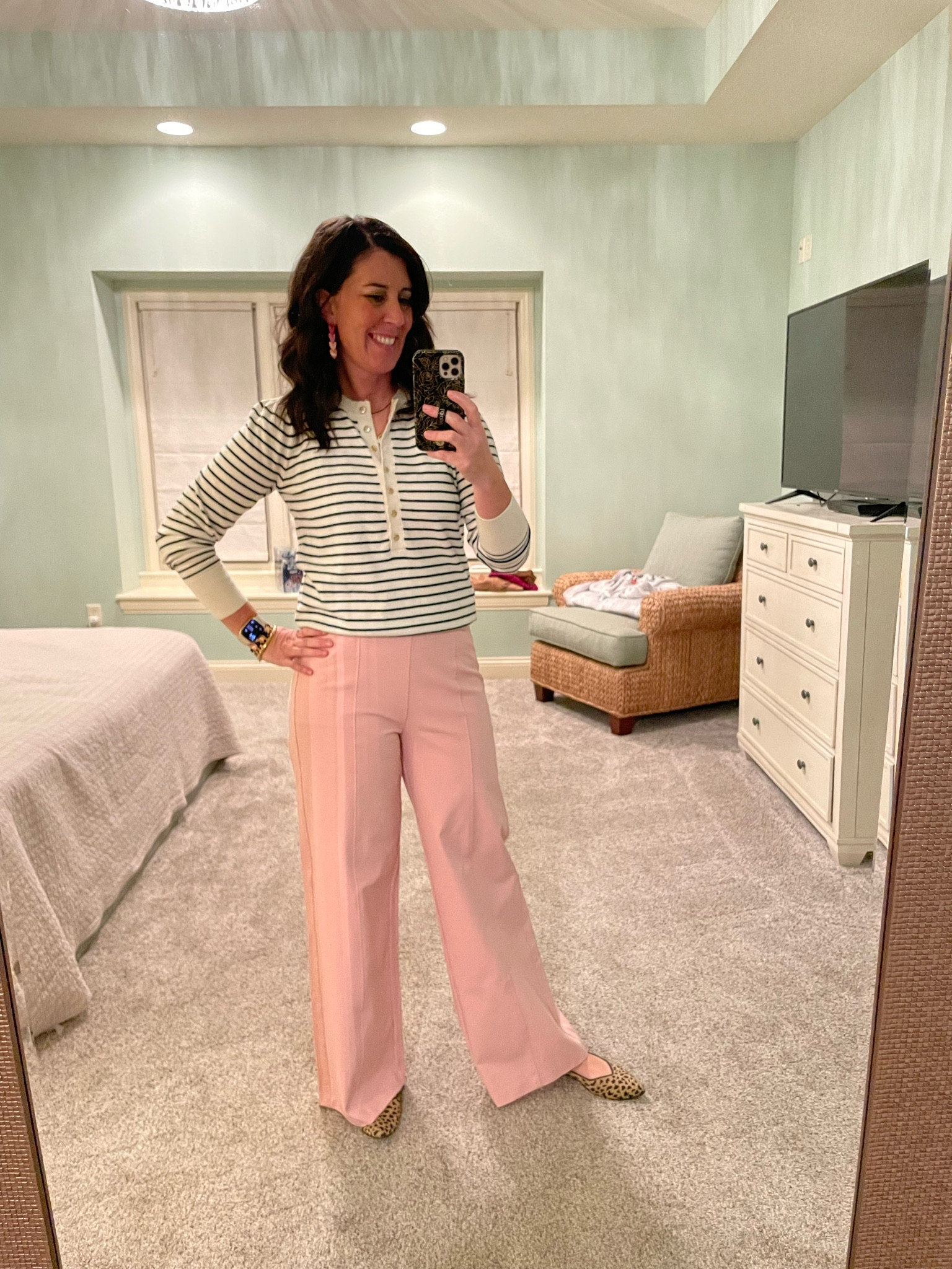 Pants: medium
Shirt: medium


Pink wide legged pants 
Stripe sweater 
Work wear 
Office outfit 
Pants 

#LTKunder50 #LTKFind #LTKworkwear
