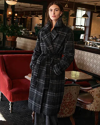 Brushed Plaid Belted Coat | Express