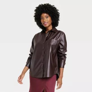 Women's Long Sleeve Faux Leather Button-Down Shirt - A New Day™ | Target