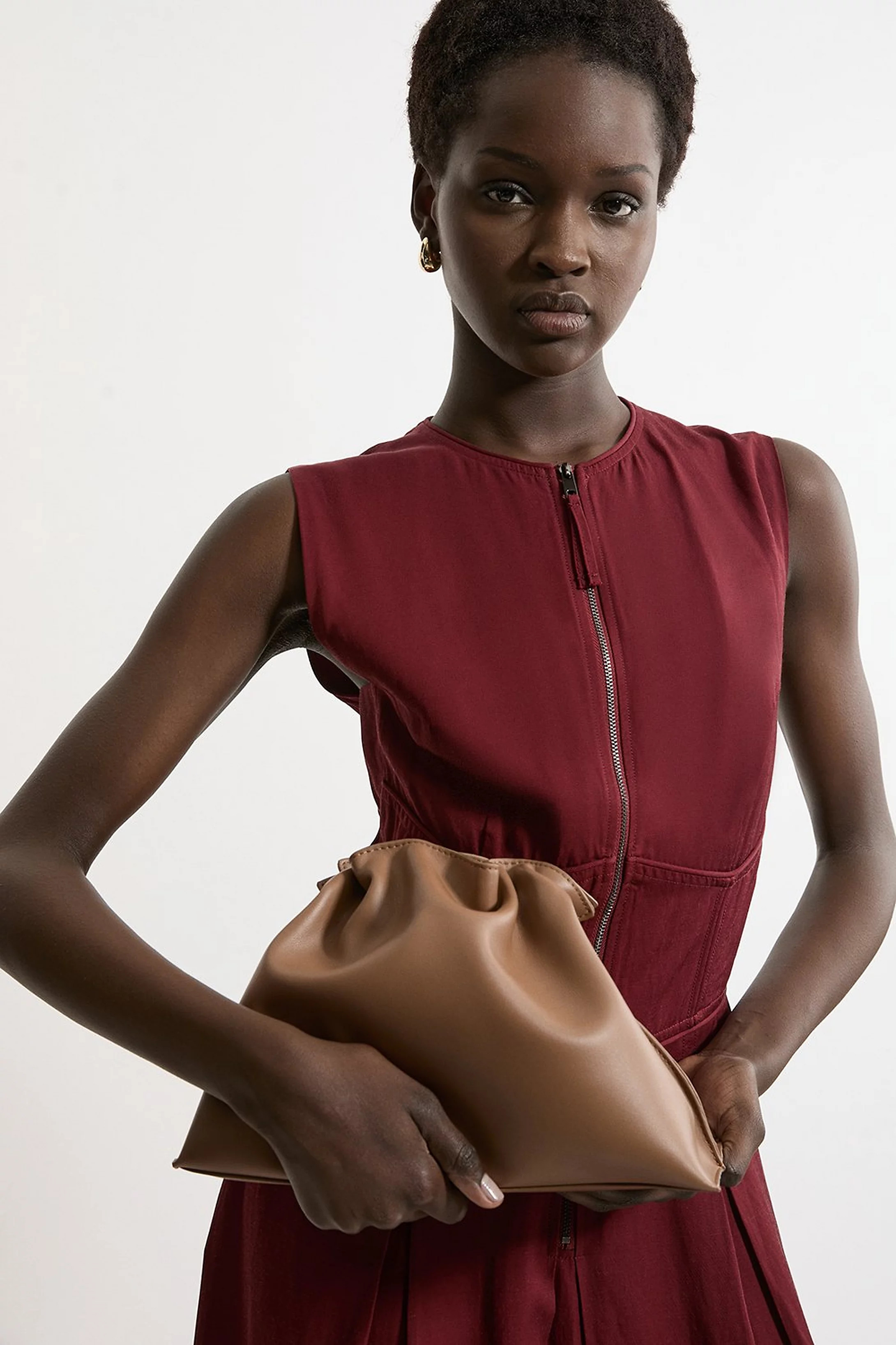 Premium Leather Scrunch Clutch | Karen Millen UK + IE + DE + NL