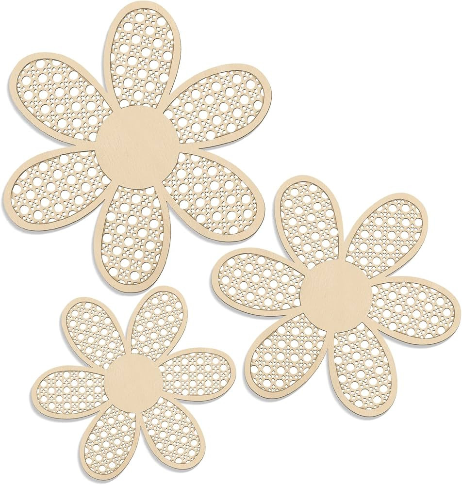Maitys 3 Pieces Boho Daisy Wall Decor Natural Rattan Flower Wall Hanging Art Wooden Boho Wall Art... | Amazon (US)