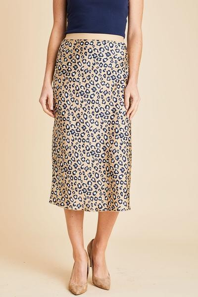 Hashtag Taupe Leopard Print Elastic Waist Skirt | Social Threads