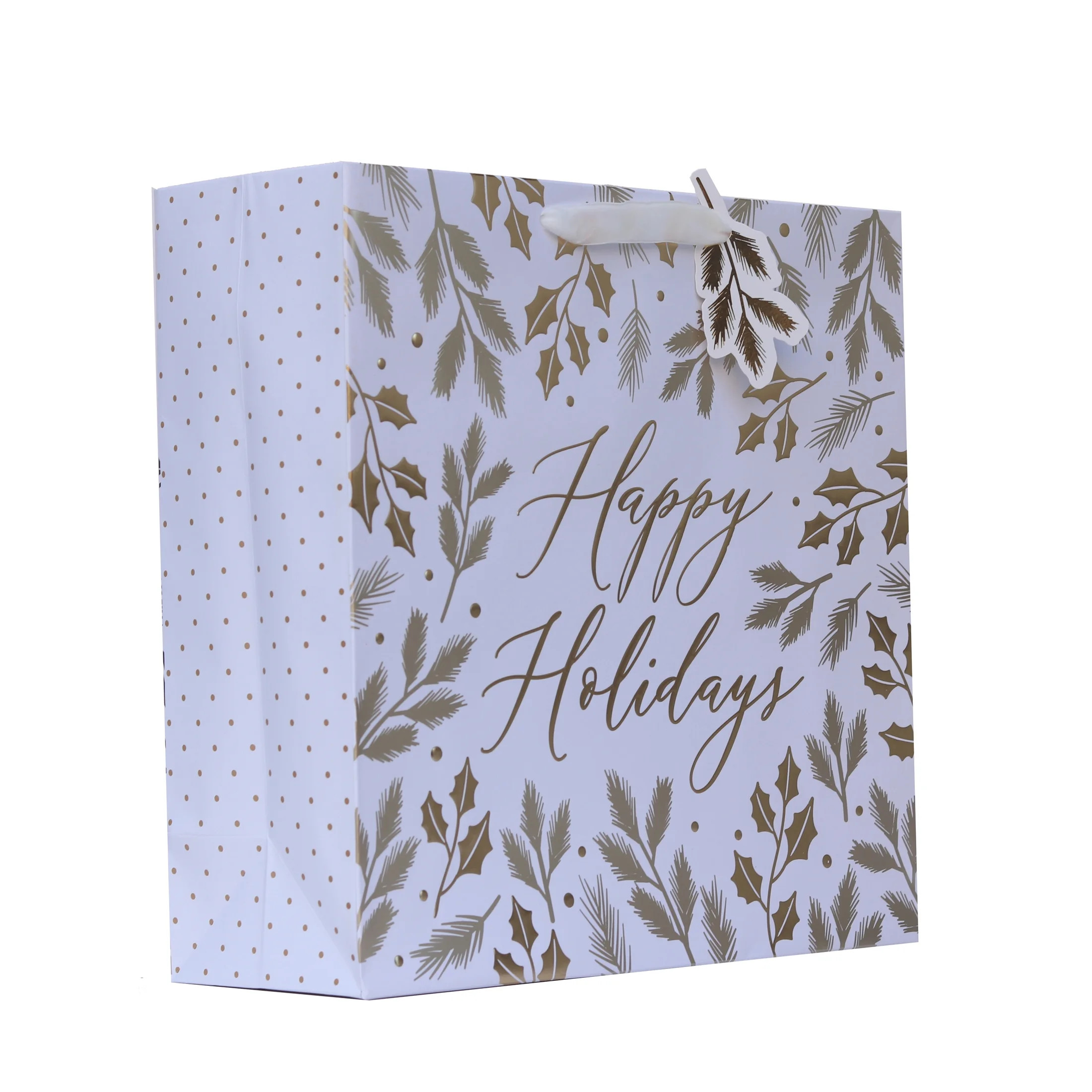 Large White and Gold Happy Holidays Christmas Paper Gift Bag, 12" x 4.5" x 12", by My Texas House | Walmart (US)