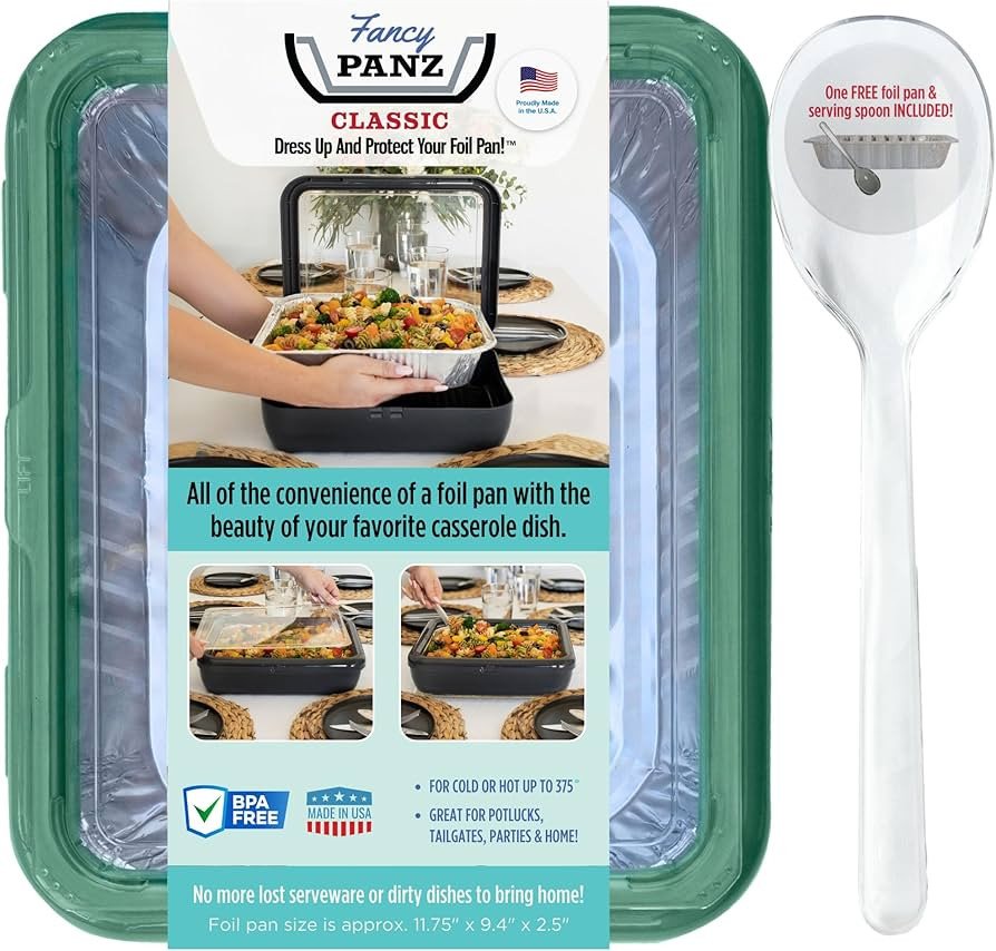 Fancy Panz - Green Classic Aluminum Foil Pan Carrier with Lid - Elevated Food Serving Tray - Port... | Amazon (US)