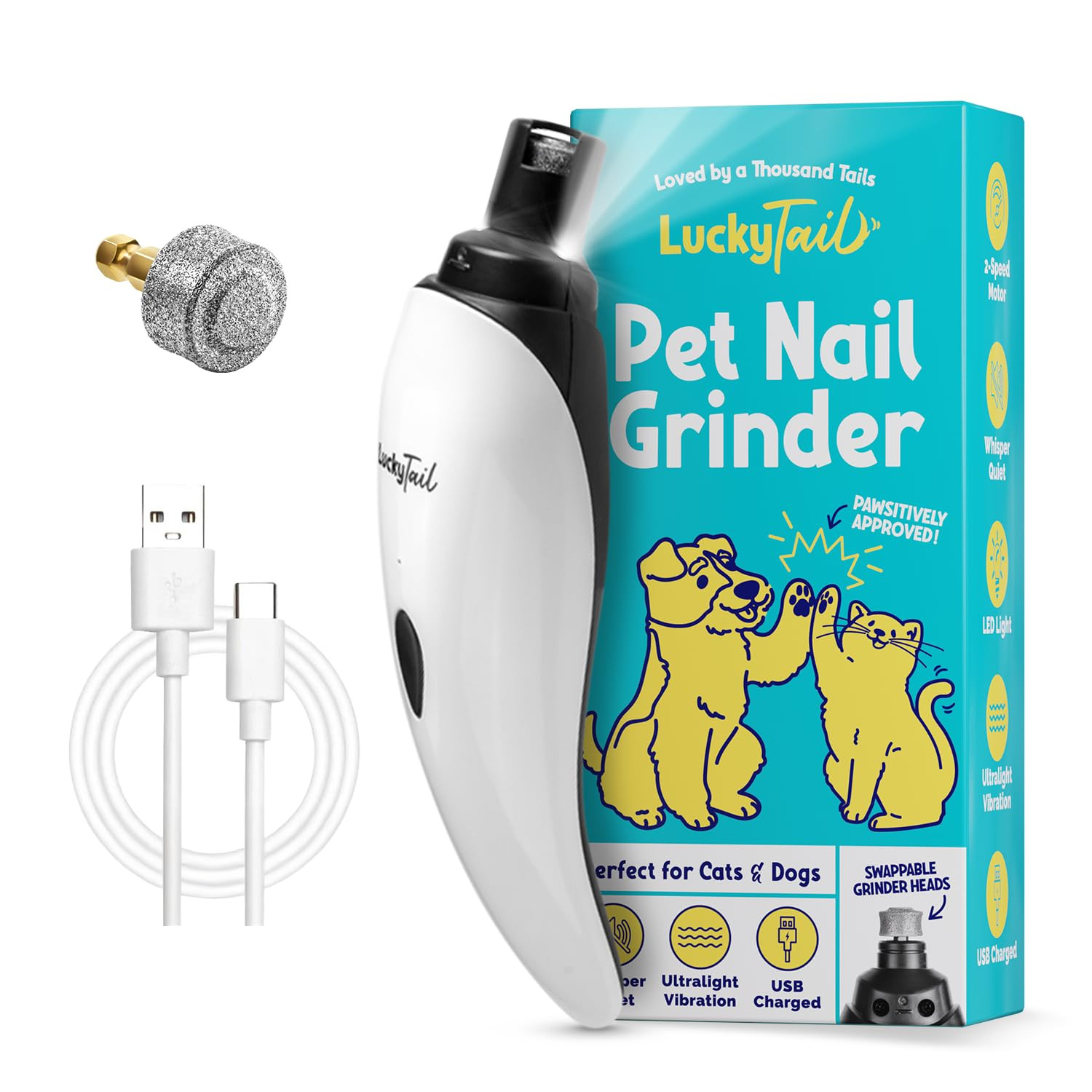 LuckyTail Pet Nail Grinder for Dogs and Cats - Super Quiet and Low Vibration Electric Dog Nail Gr... | Amazon (US)