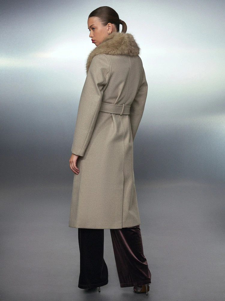 Stone - Belted Coat with Faux Fur Detachable Collar | Next EU