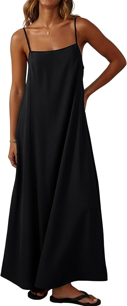 Lepunuo Summer Dresses for Women Casual Maxi Dresses Contrast Spaghetti Strap Sundresses Sexy Bac... | Amazon (US)