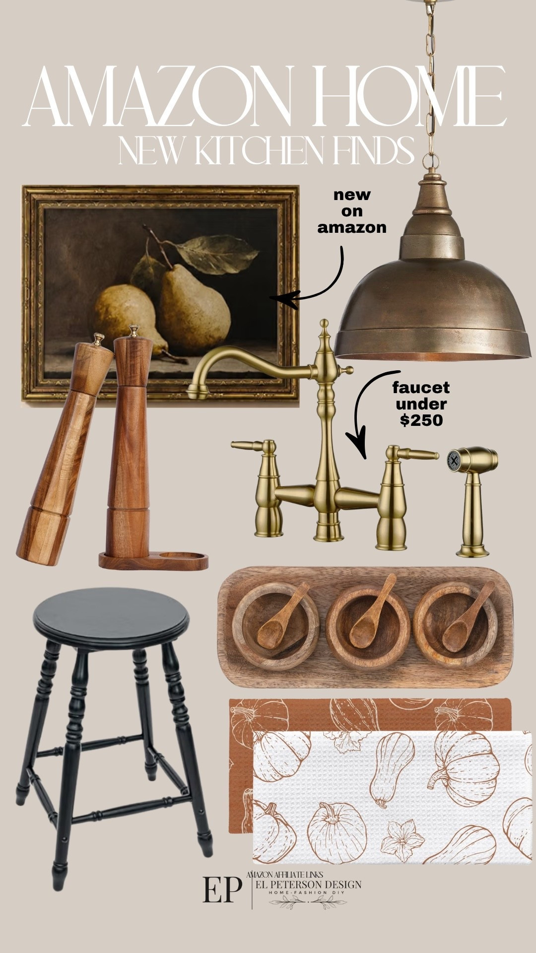Amazon
New Kitchen Finds 
Artwork
Salt and pepper shaker
Kitchen towel
Stool
Pendant light
Kitchen faucet

#LTKHome