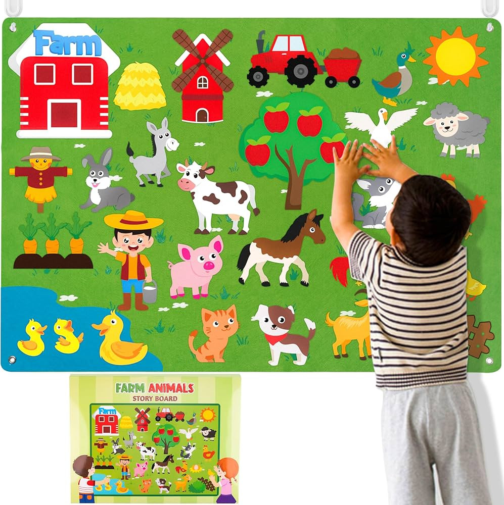 WATINC Farm Animals Felt Story Board Set 3.5Ft 38Pcs Preschool Farmhouse Themed Storytelling Flan... | Amazon (US)