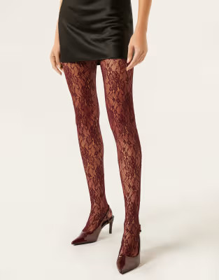 Calzedonia Floral lace tights in burgundy lace | ASOS (Global)