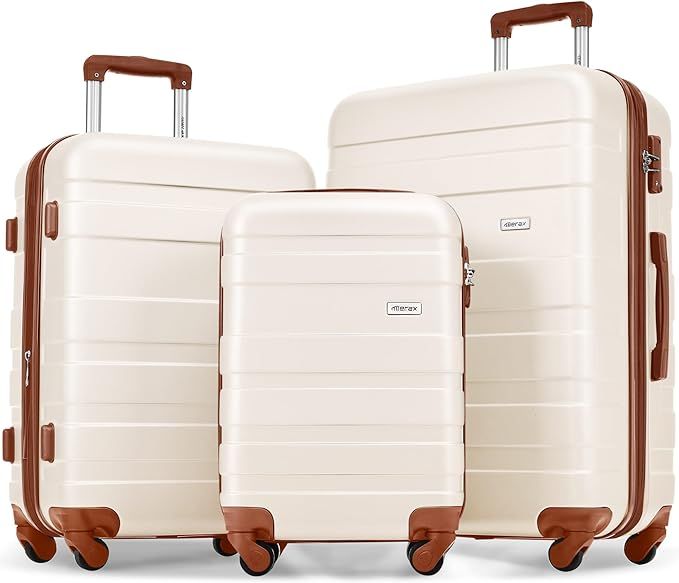 Merax 3 Piece Expandable ABS Hardshell Luggage Sets Spinner Wheel Suitcase TSA Lock Suit Case, Iv... | Amazon (US)
