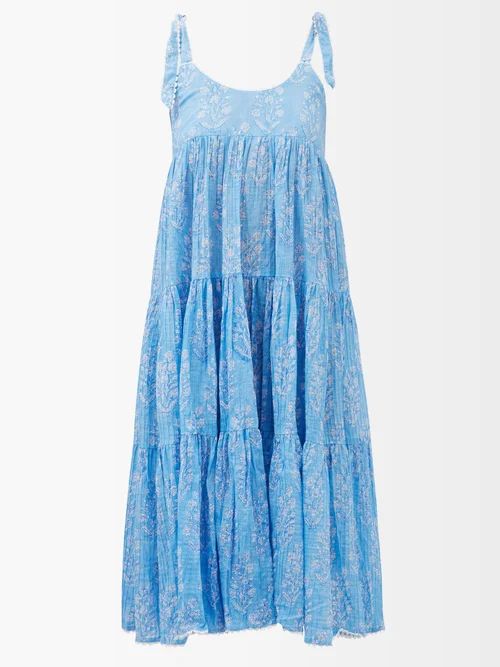 Juliet Dunn - Tie-shoulder Floral-print Cotton Dress - Womens - Blue White | Matches (US)