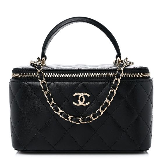 Lambskin Quilted Small Top Handle Vanity Case With Chain Black | FASHIONPHILE (US)