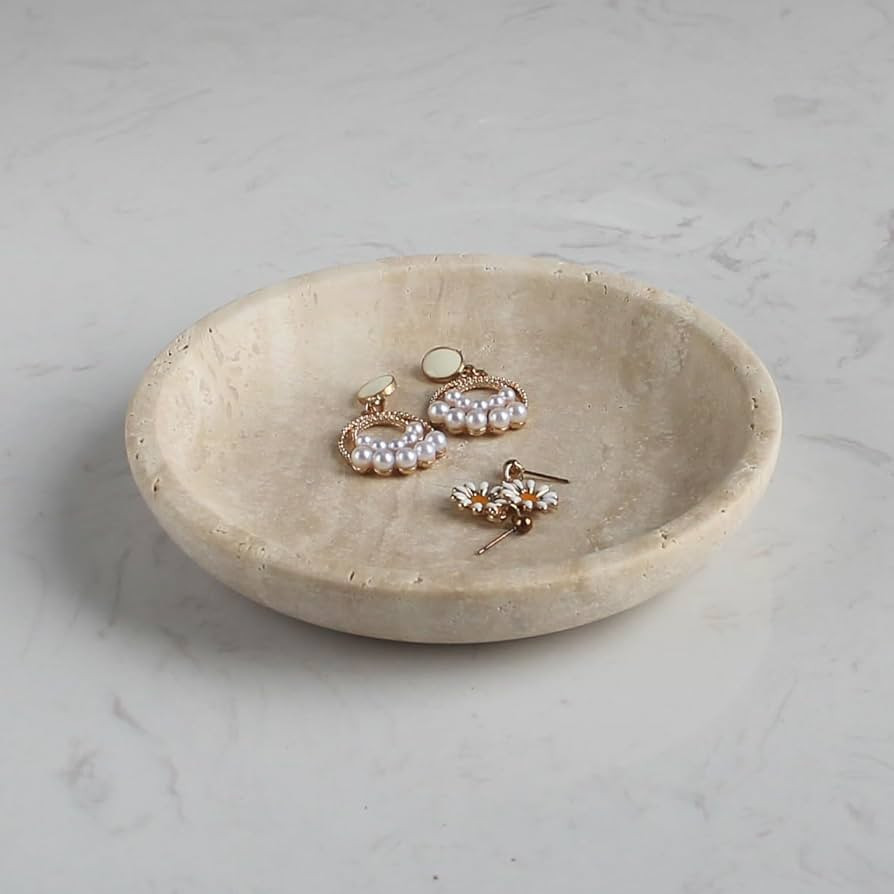 Amazon.com: Natural Marble Travertine Jewelry Dish 5.5", Trinket Dish for Ring Earring, Gift for ... | Amazon (US)