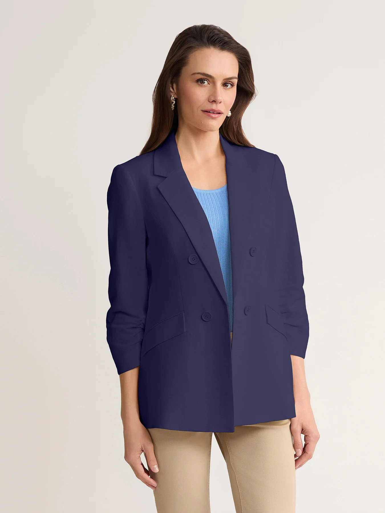 Faux Double Breasted Blazer, Linen Blend | Jones New York