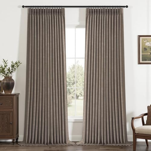 Topfinel 100% Blackout Pinch Pleated Curtains for Track System, 90 Inch Long Linen Blend Bedroom Curtains, Decorative Elegant Lined Nursery Drapes 2 Panels Cozy Rustic Boho Style Dark Brown | Amazon (US)