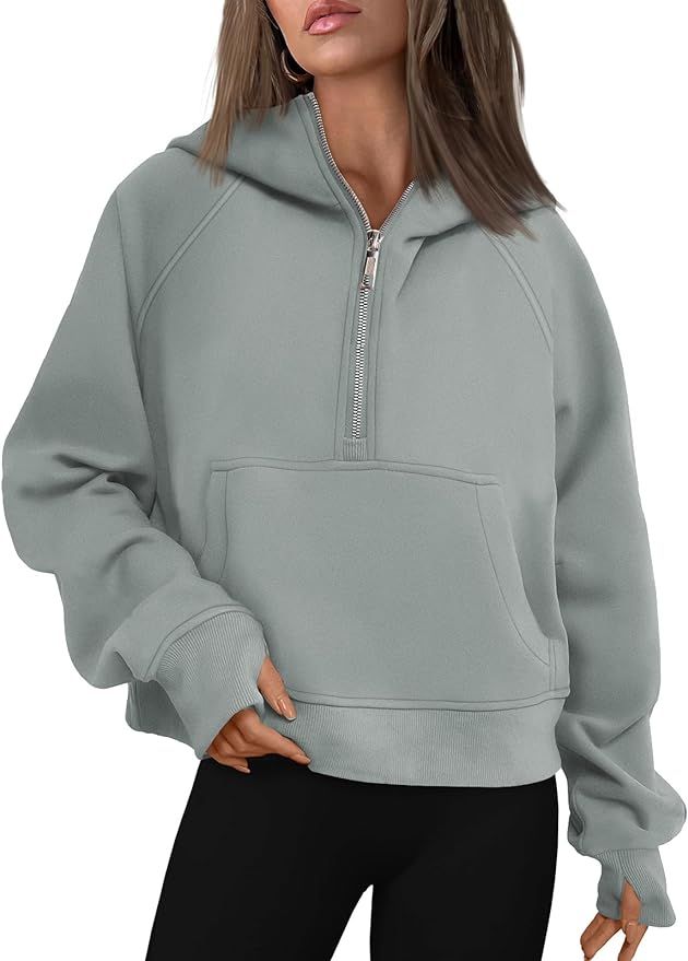 AUTOMET Half Zip Sweatshirts Cropped Hoodies Fleece Womens Quarter Zip Up Pullover Sweaters Fall ... | Amazon (US)